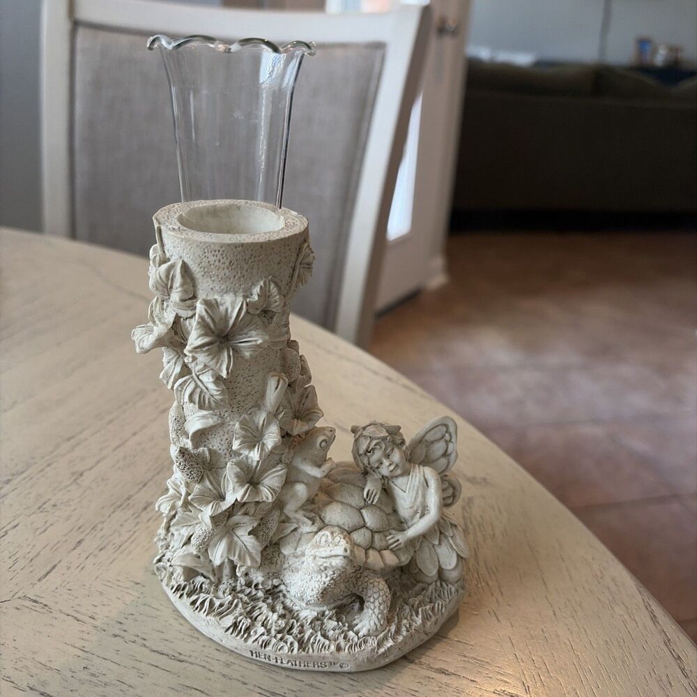 HenFeathers Fairy Turtle Candle Holder Frog Garden Statue Resin Cottage Decor